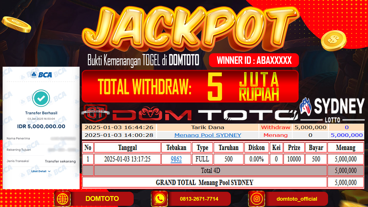 JACKPOT TOGEL SYDNEY LOTTO 03 JANUARI 2024